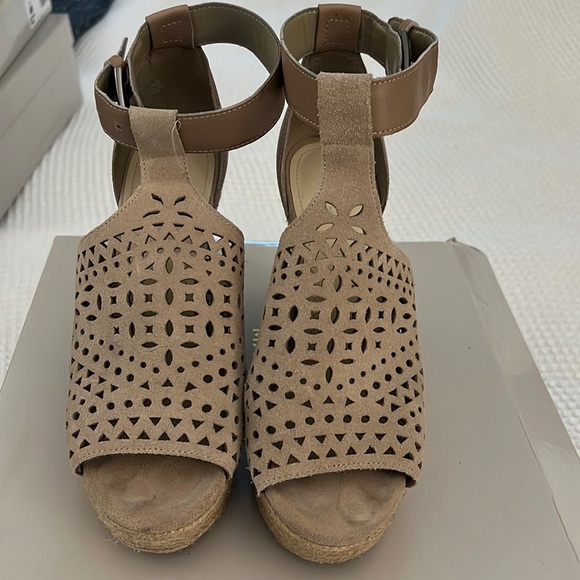 Marc Fisher HASINA platform wedge espadrilles in color called dark natural suede - Picture 2 of 7